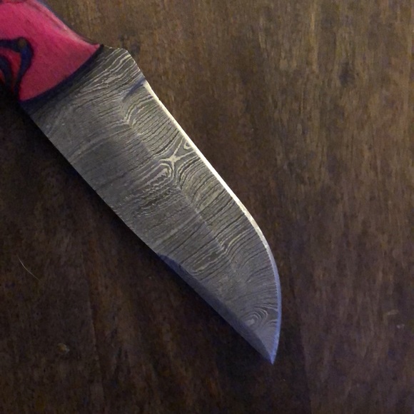 Damascus Hunting Knife Full Tang Wooden Handle Pink and Purple NWOT - Picture 7 of 8